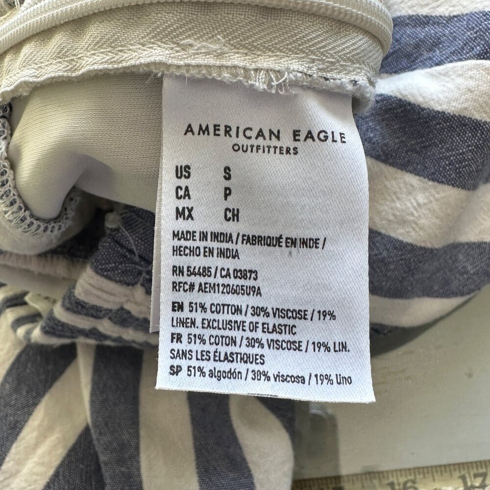 American Eagle Outfitters Jumpsuit Size Small Cropped Stripe Linen Blue White - Picture 4 of 8